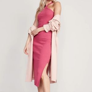 Fitted Rib-Knit Halter Midi Dress for Women